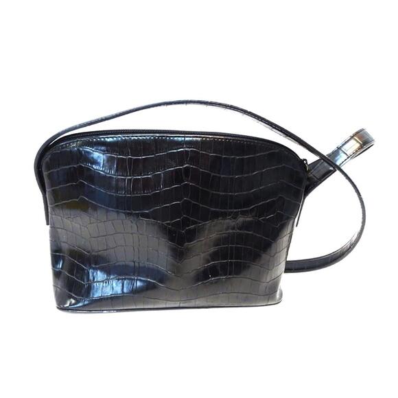 Black Crocodile Pattern Faux Leather Crossbody Bag - Picture 2 of 6